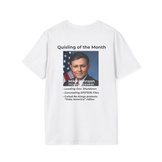 November Quisling of the Month T-Shirt – Vidkun Quisling & Mike Johnson Political Satire Tee