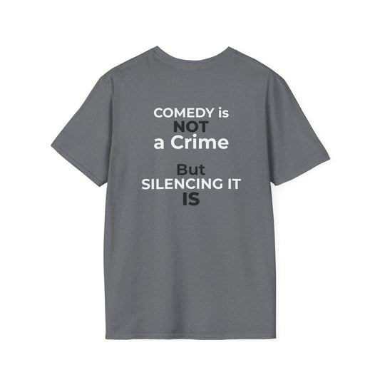 Stephen Colbert Shirt – Comedy Is Not a Crime Political T-Shirt — Graphite Heather