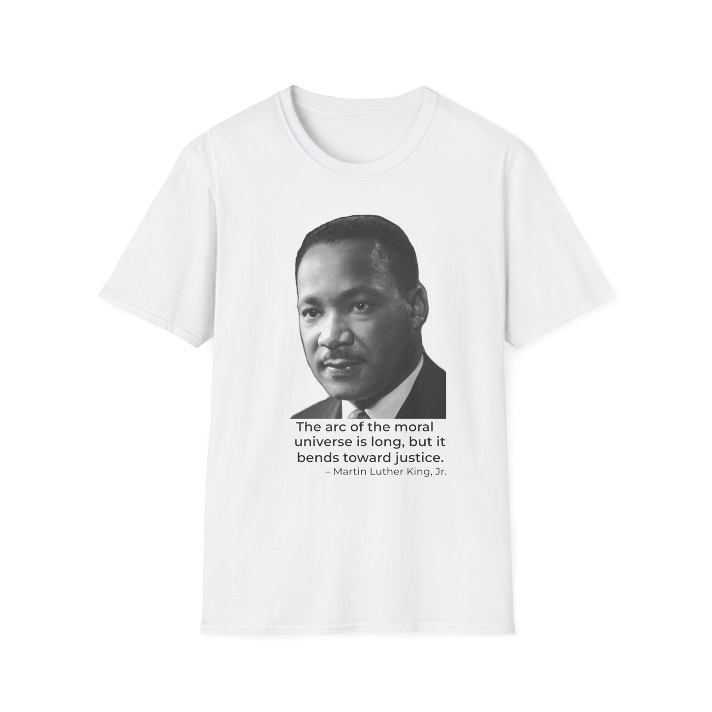 Martin Luther King Jr. Moral Arc Quote Tee – Justice Portrait Shirt