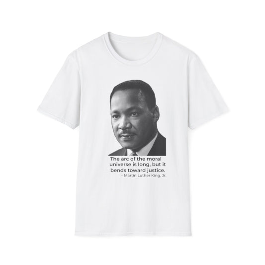 Martin Luther King Jr. Moral Arc Quote Tee – Justice Portrait Shirt