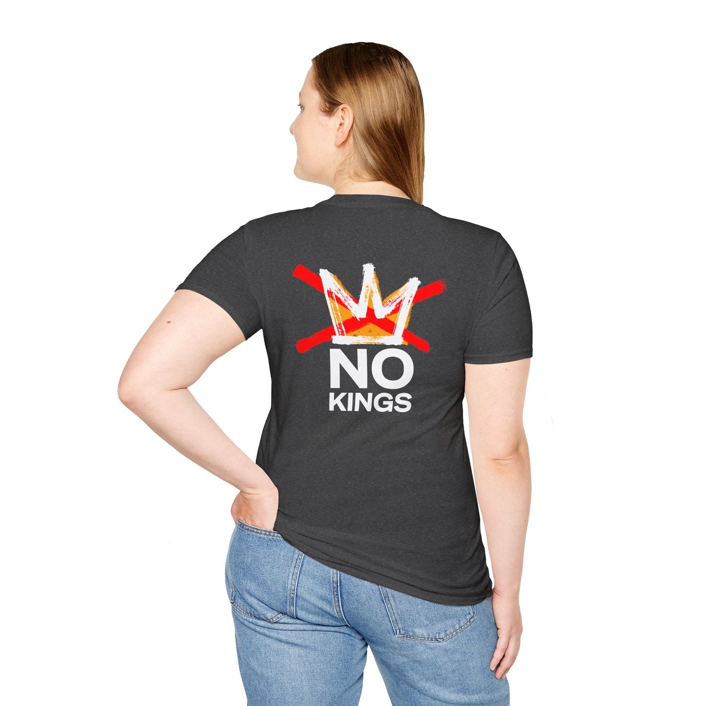Flipping Off Tyranny: No Kings in America — Two-Sided Statement Tee – Dark Heather Gray Edition