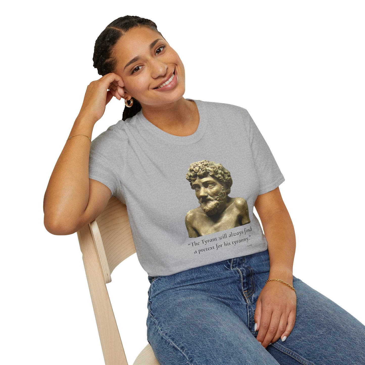 Tyranny Quote T-Shirt – “The Tyrant Will Always Find a Pretext for His Tyranny” – Aesop – Sport Grey