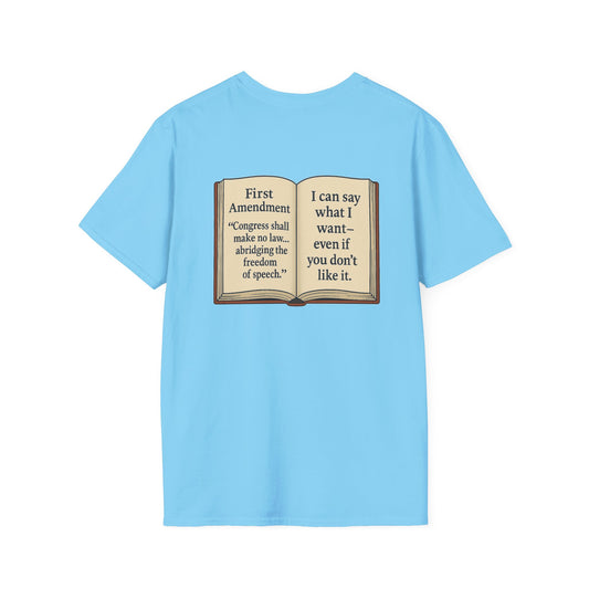 Flipping Off Tyranny: The First Amendment Speaks — Two-Sided SKY BLUE Statement Tee