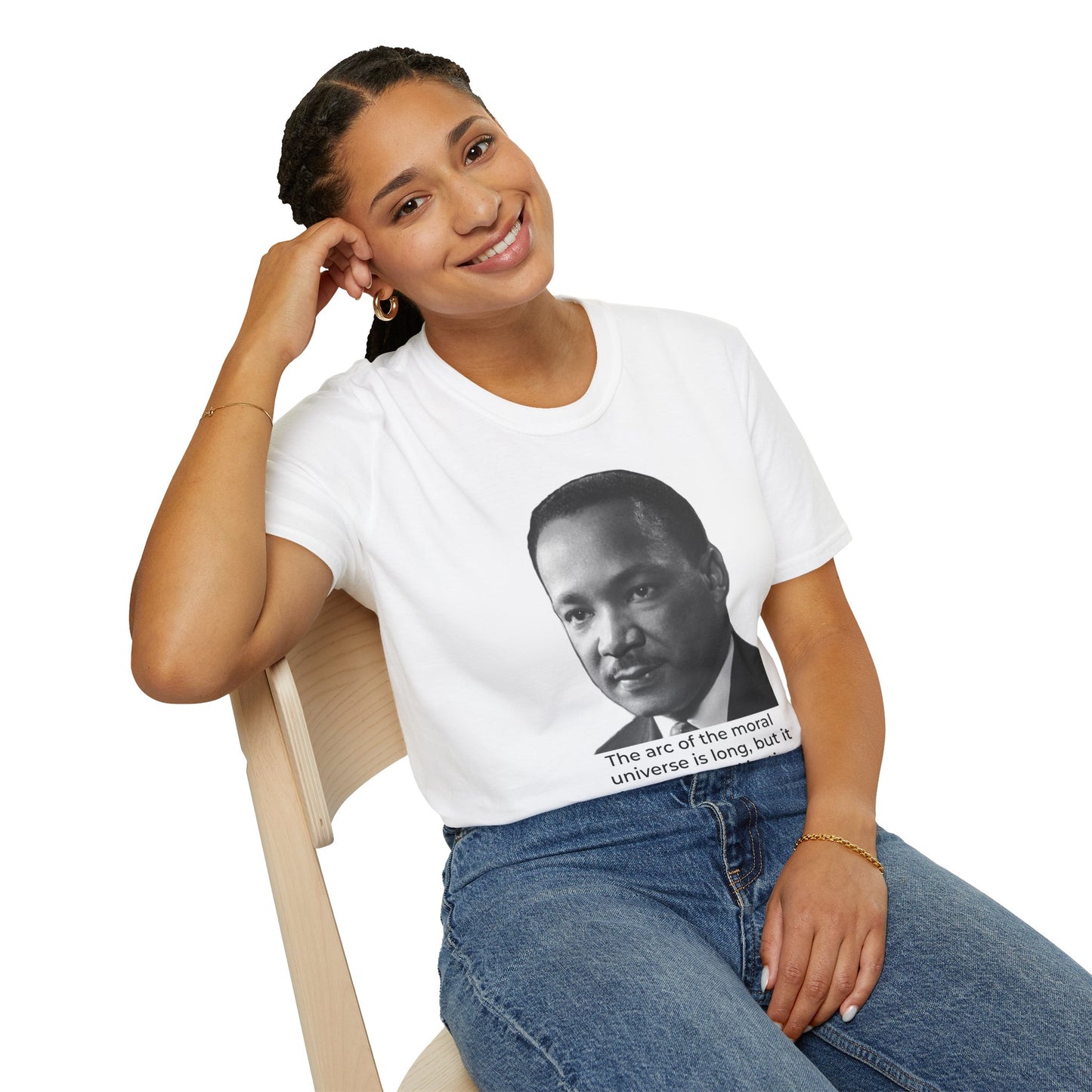 Martin Luther King Jr. Moral Arc Quote Tee – Justice Portrait Shirt
