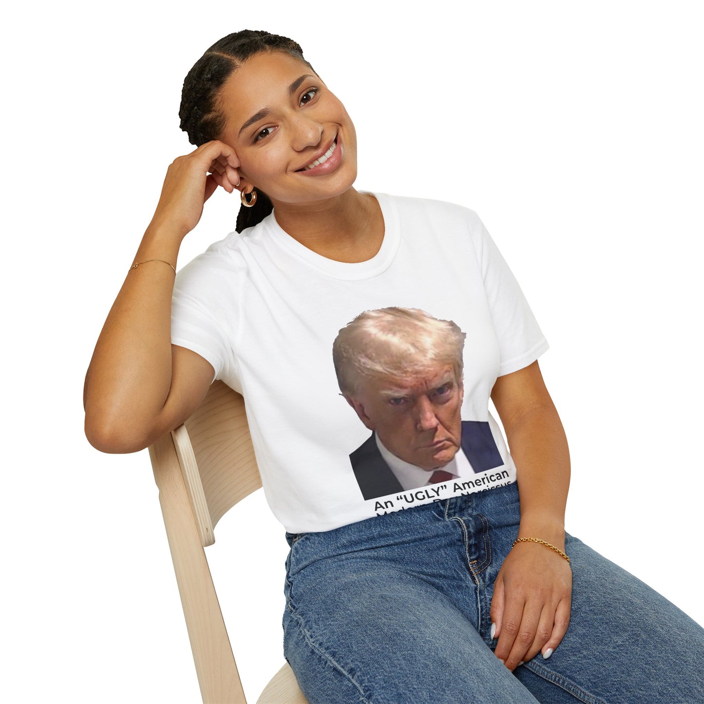 An “Ugly” American & Modern-Day Narcissus T-Shirt – Two-Sided Political Satire Tee