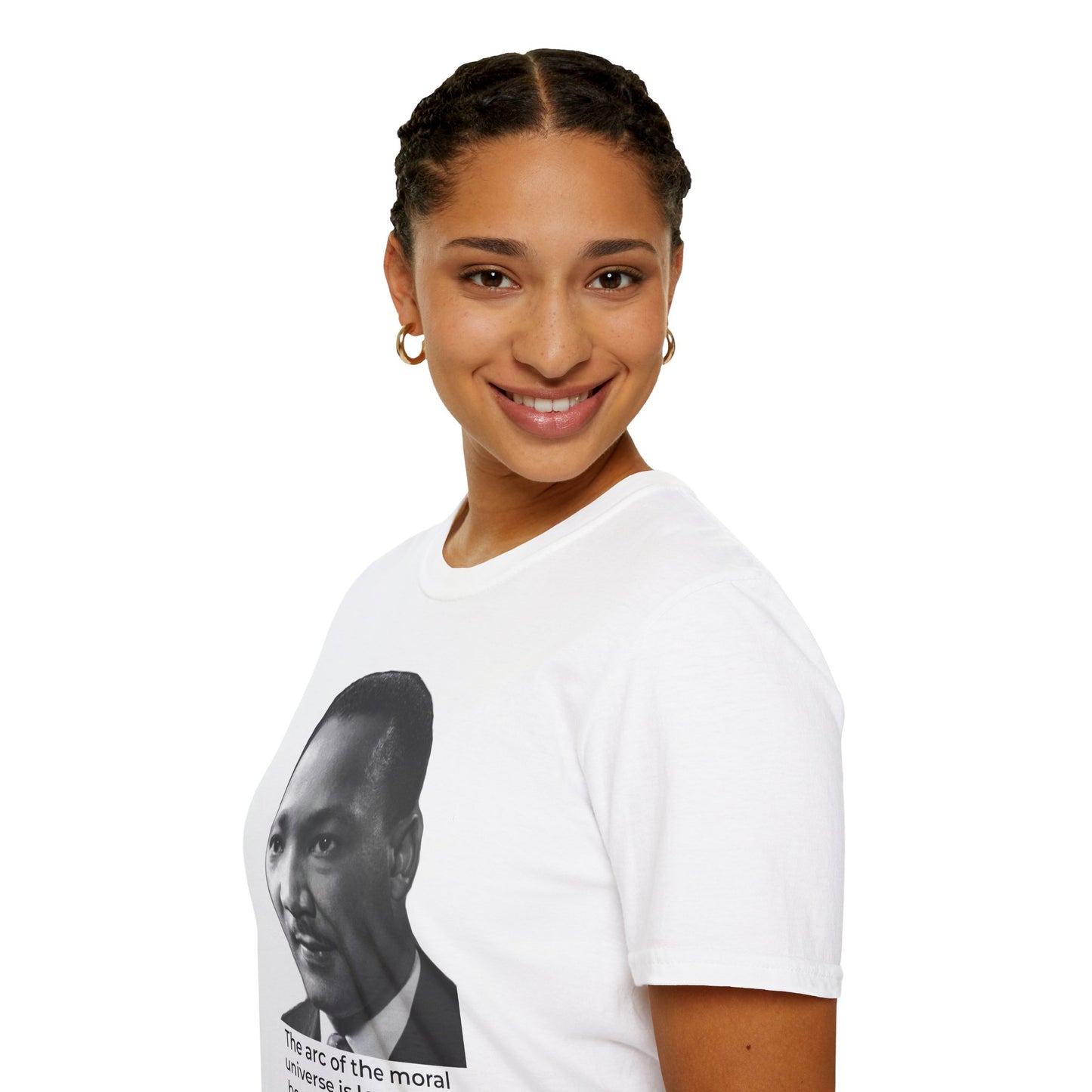 Martin Luther King Jr. Moral Arc Quote Tee – Justice Portrait Shirt