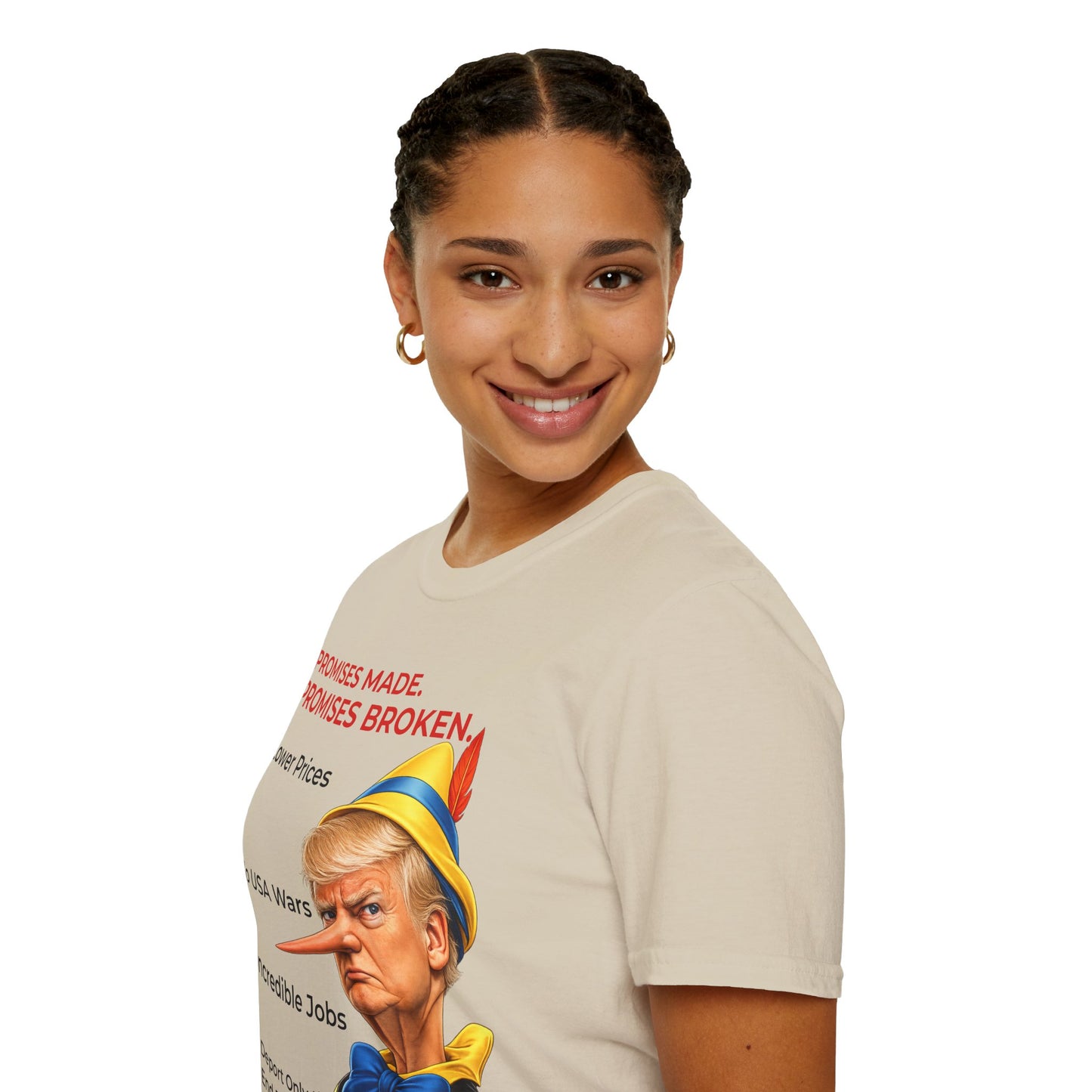 Trump Pinocchio Shirt – Promises Made Promises Broken Political Tee – Sand