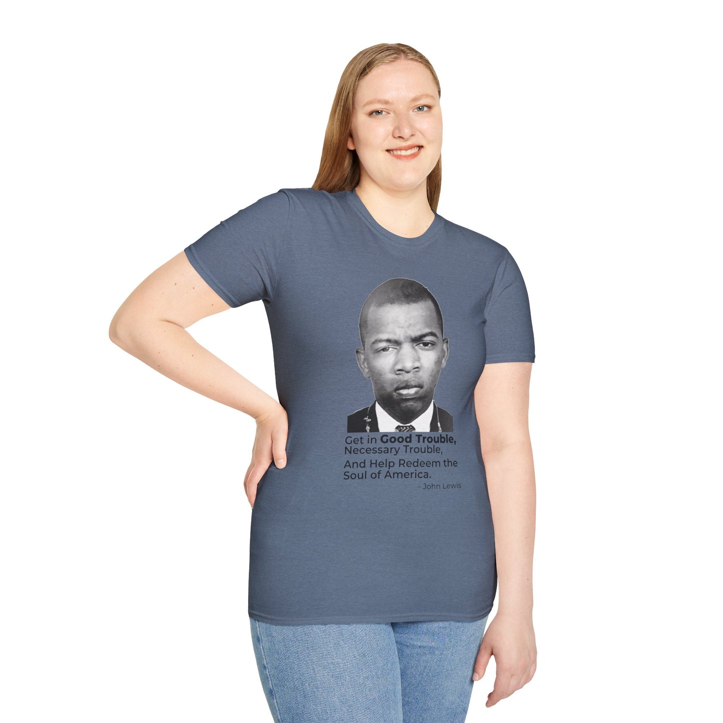 John Lewis Get in Good Trouble Portrait Shirt – Civil Rights Quote Tee – Heather Indigo