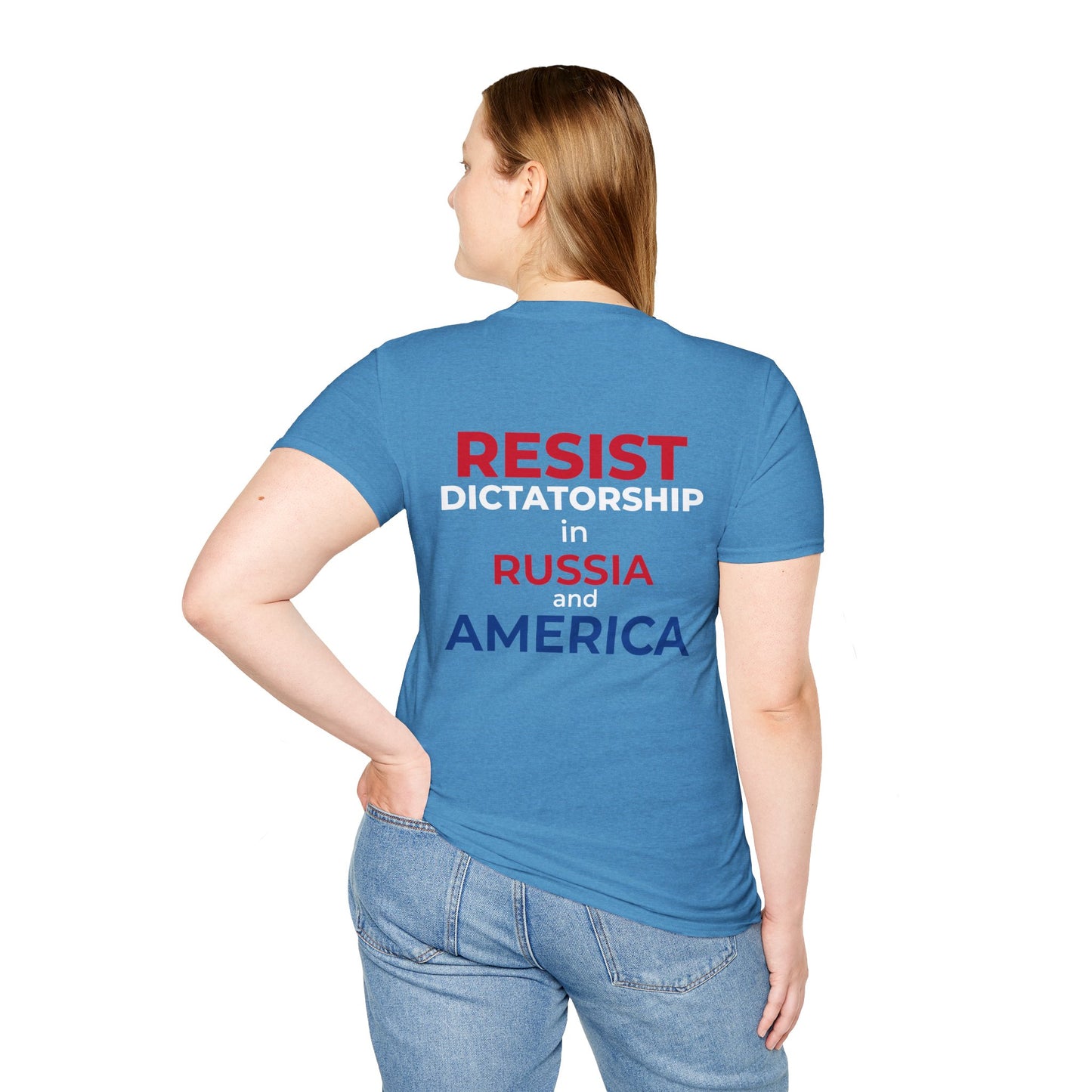Resist Dictatorship Alexey Navalny Tribute T-Shirt – Pro-Democracy & Anti-Authoritarian Tee – Heather Sapphire Blue Edition