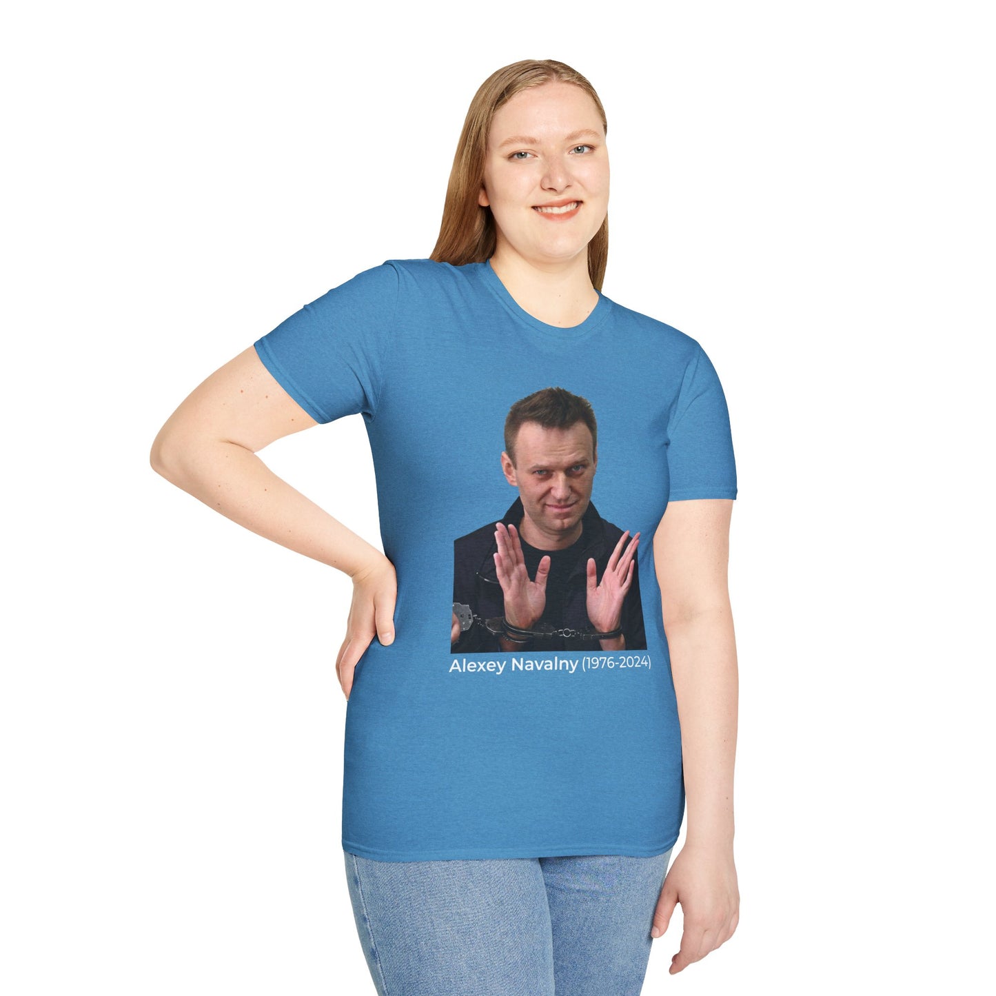 Resist Dictatorship Alexey Navalny Tribute T-Shirt – Pro-Democracy & Anti-Authoritarian Tee – Heather Sapphire Blue Edition