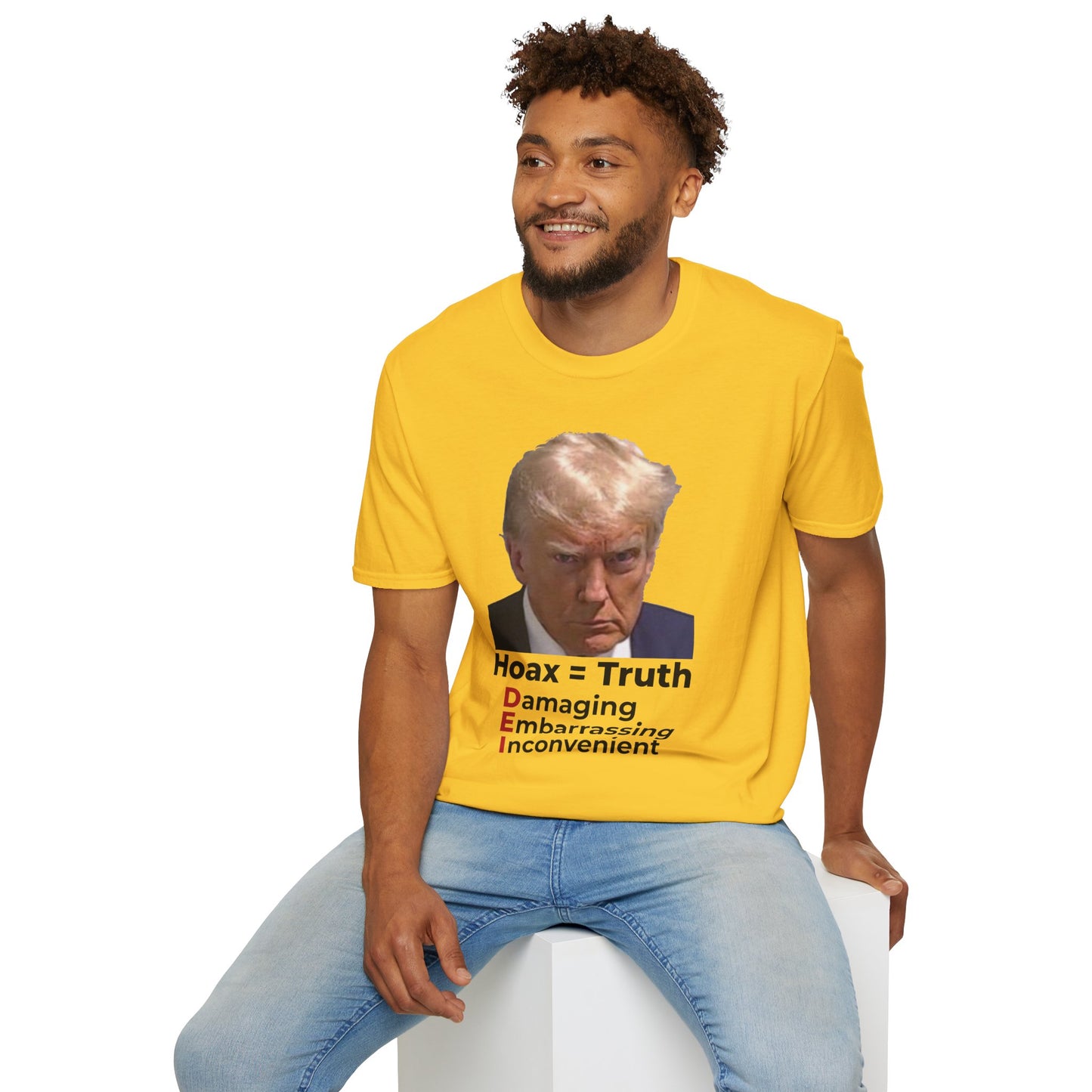 Hoax = Truth – Damaging, Embarrassing, Inconvenient Evidence Tee–Yellow Edition