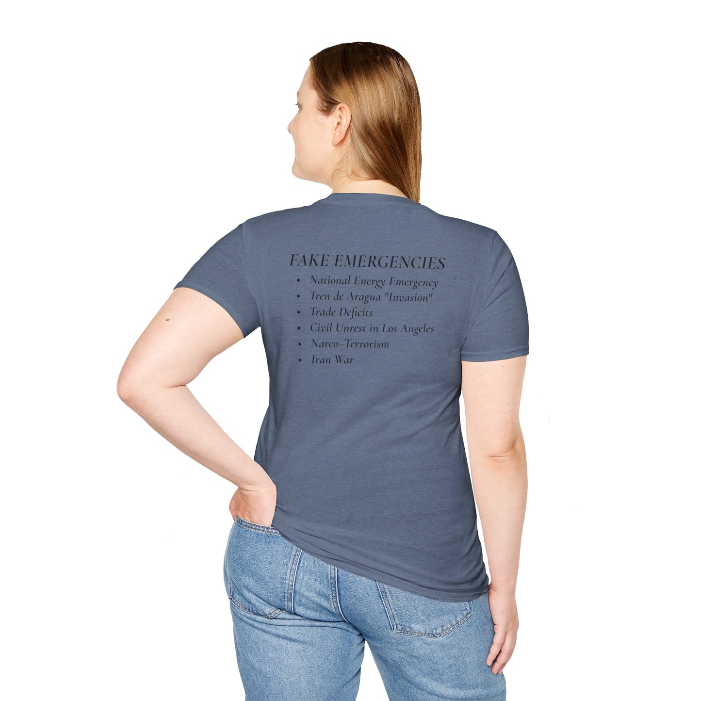Two-Sided Tyranny Quote T-Shirt – Aesop Front / Crisis Pretexts Back – Heather Indigo