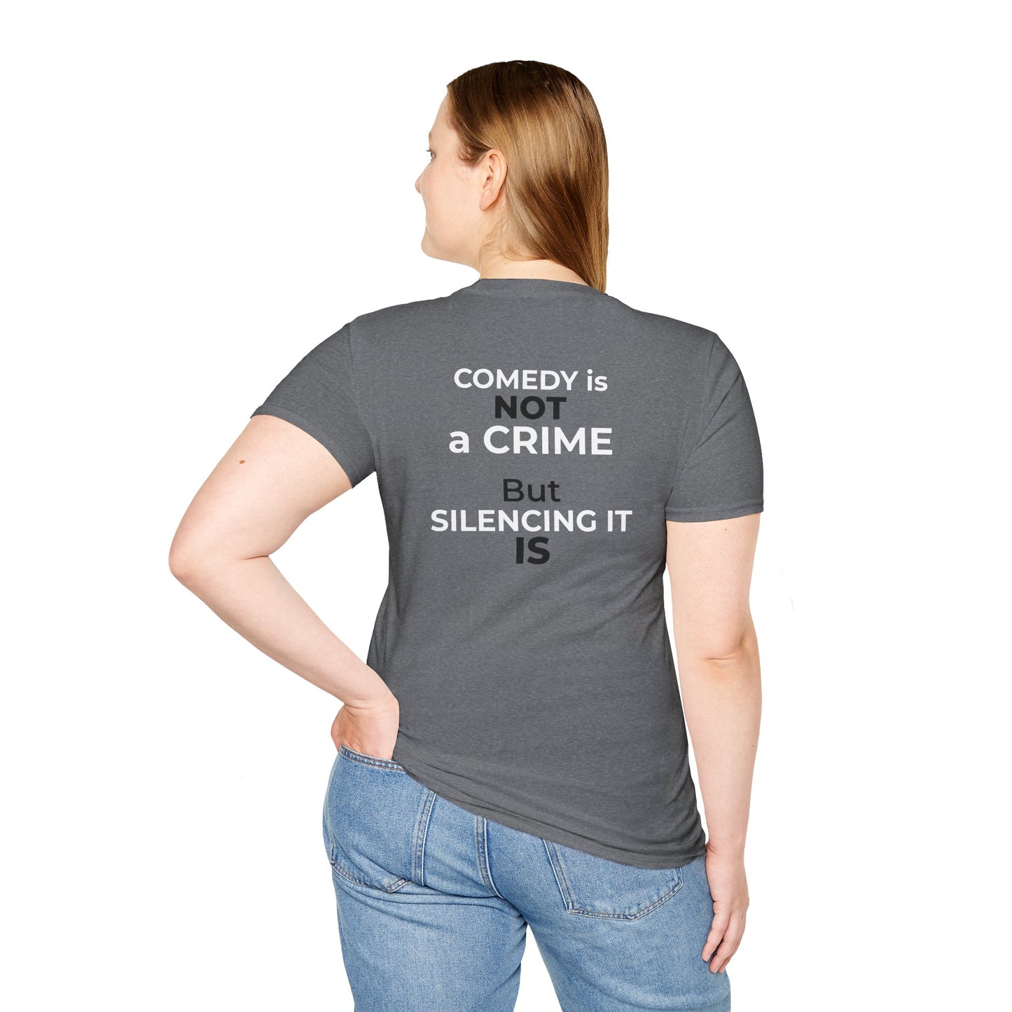 Comedy Is Not a Crime T-Shirt – Jimmy Kimmel Free Speech Protest Tee – Graphite Heather