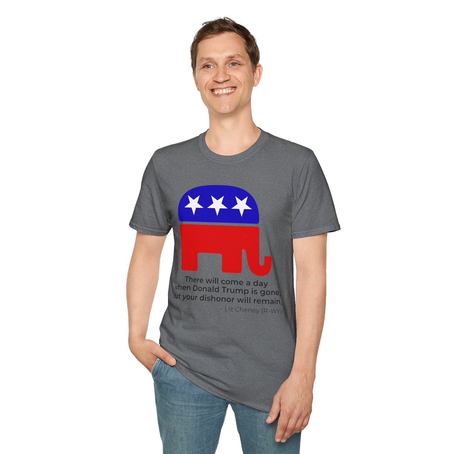 Liz Cheney Dishonor Will Remain Tee – Republican Accountability Quote Shirt – Graphite Heather