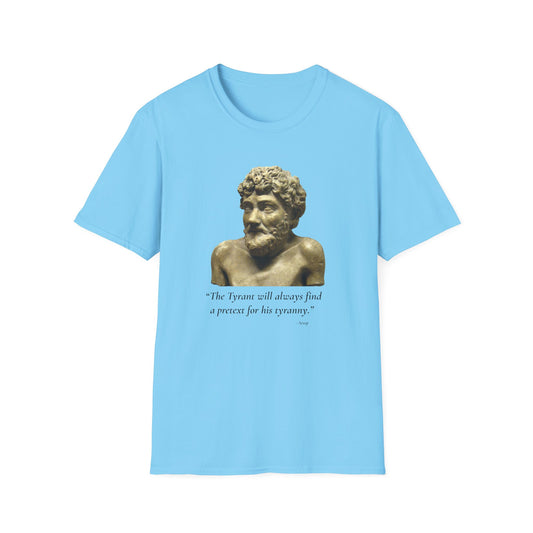 The Tyrant’s Pretext T-Shirt – Aesop Quote Front & Fake Emergencies Back