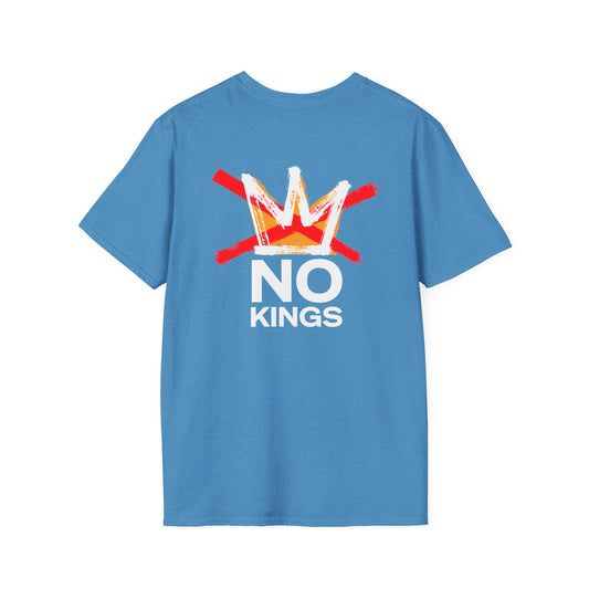 Flipping Off Tyranny: No Kings in America – Two-Sided Statement Tee – Heather Sapphire Blue Edition