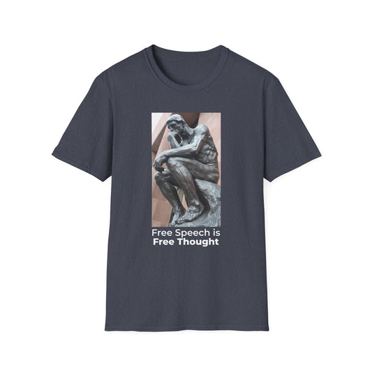 Thinker Statement T-Shirt II – Free Speech Is Free Thought in Heather Navy