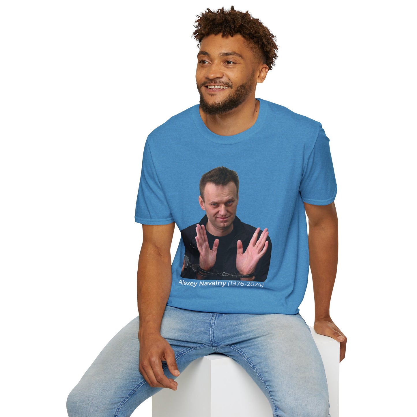 Resist Dictatorship Alexey Navalny Tribute T-Shirt – Pro-Democracy & Anti-Authoritarian Tee – Heather Sapphire Blue Edition