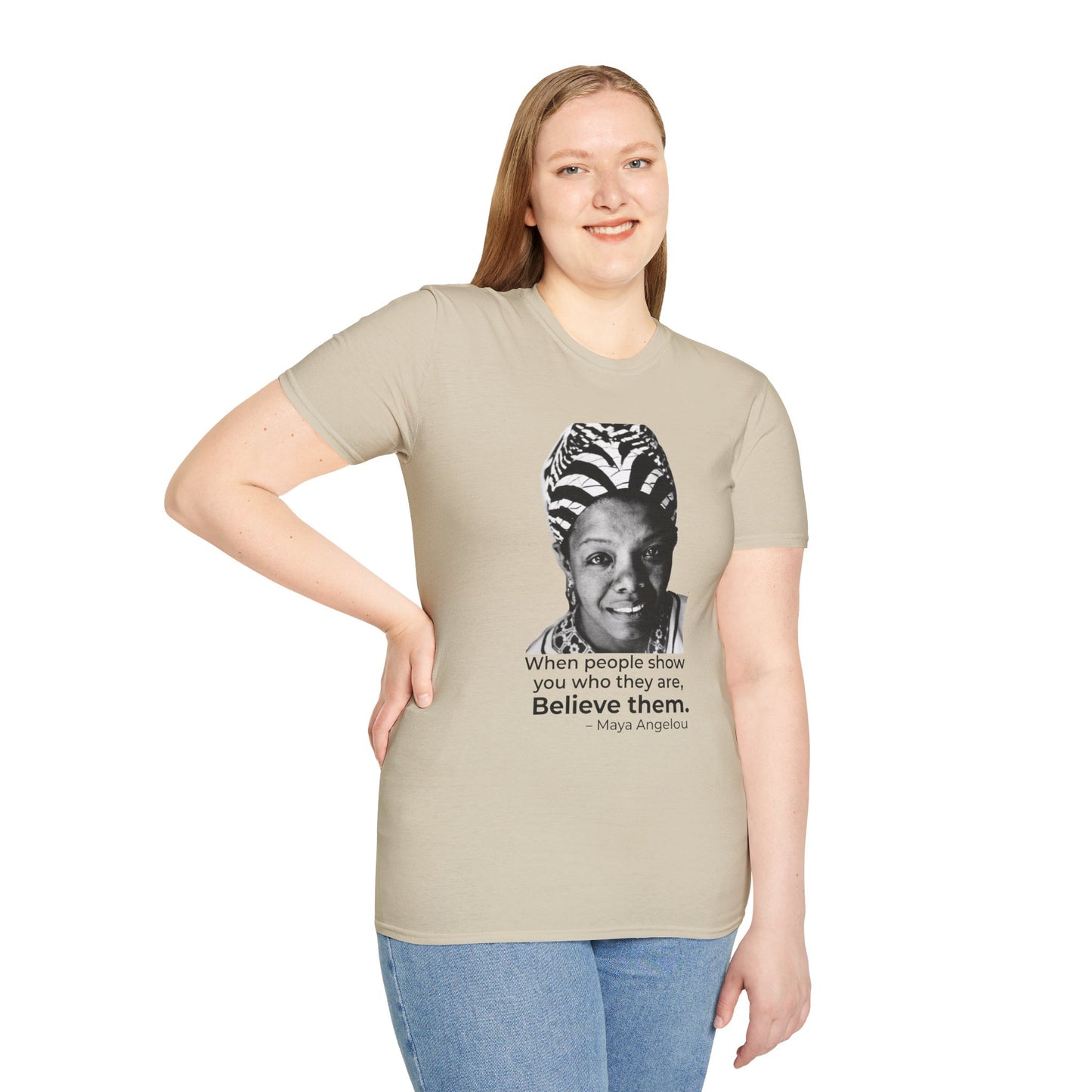 Believe Them – Maya Angelou Quote Portrait Tee (Sand)