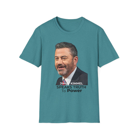Comedy Is Not a Crime – Silencing It Is – Jimmy Kimmel Tee – Heather Galapagos Blue