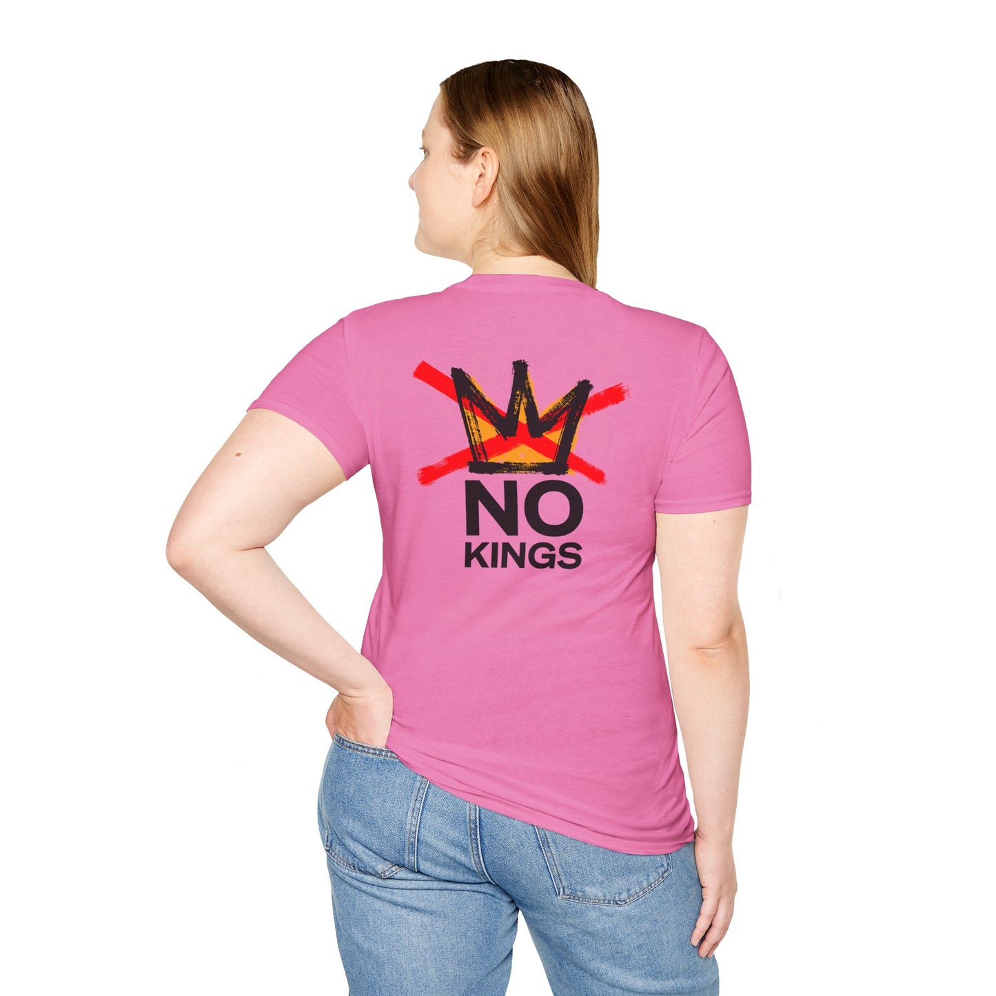 Flipping Off Tyranny: No Kings in America — Two-Sided Statement Tee – Azalea Pink Edition