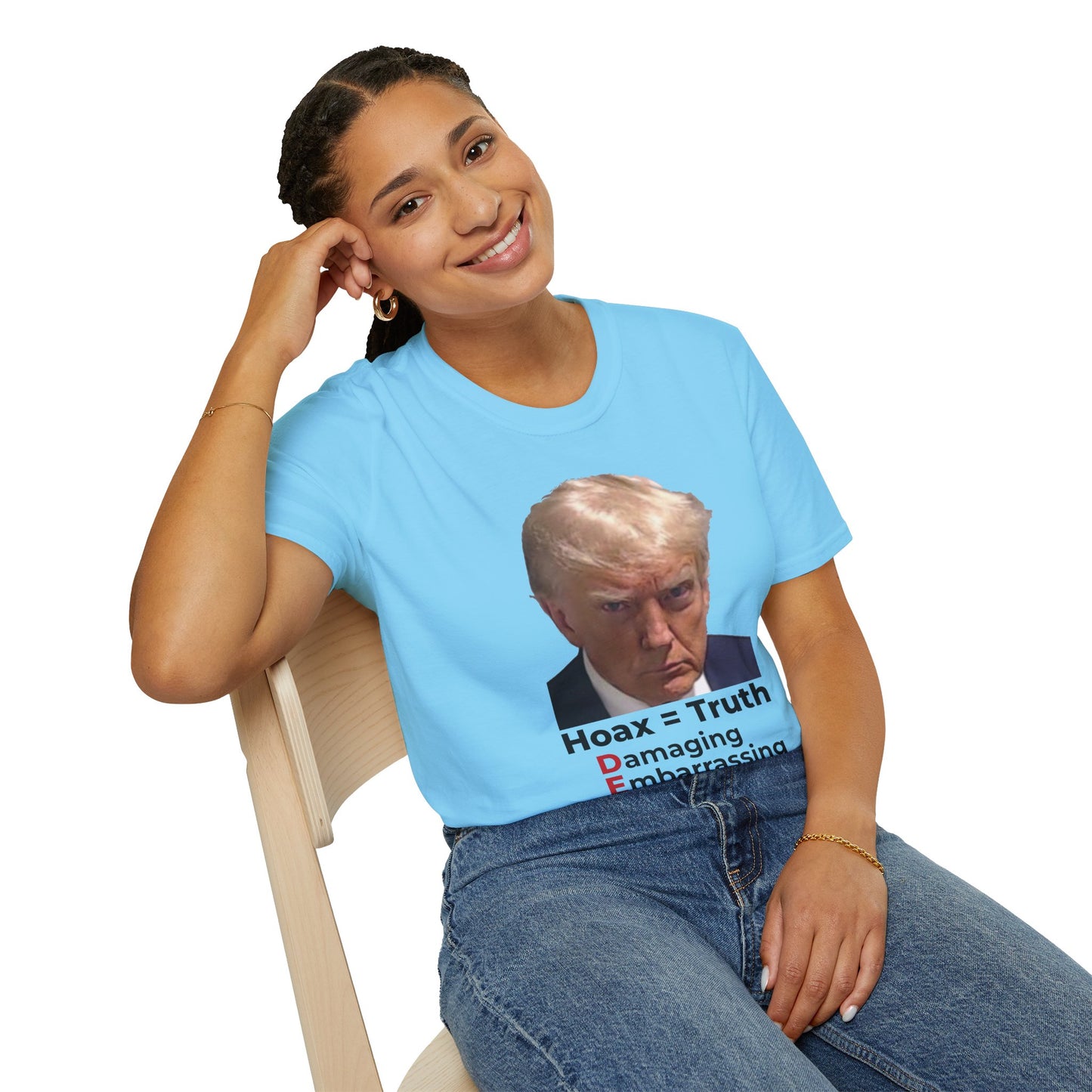 Hoax = Truth – Damaging, Embarrassing, Inconvenient Evidence Tee–Sky Blue Edition