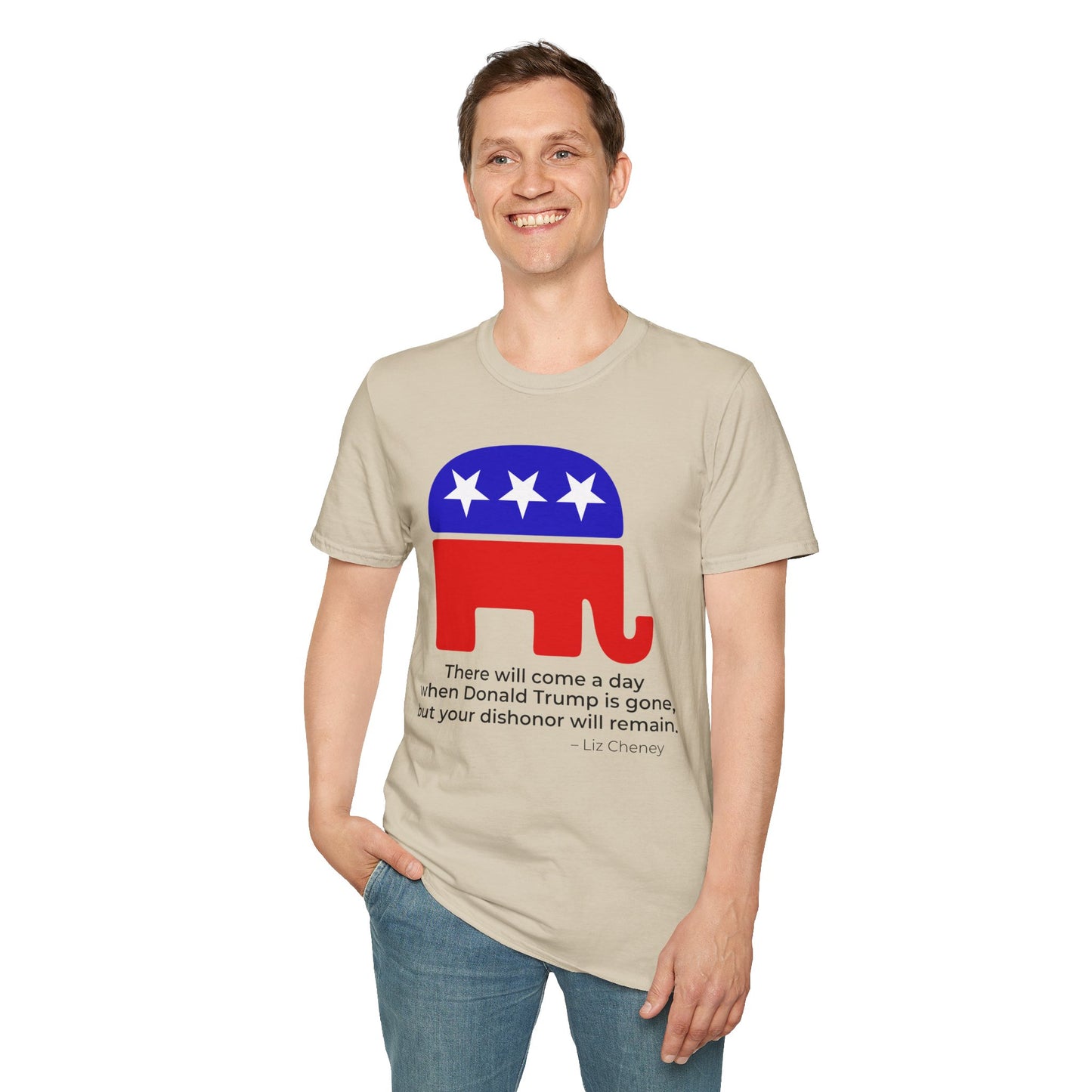 Liz Cheney Dishonor Will Remain Tee – Republican Accountability Quote Shirt (Sand)