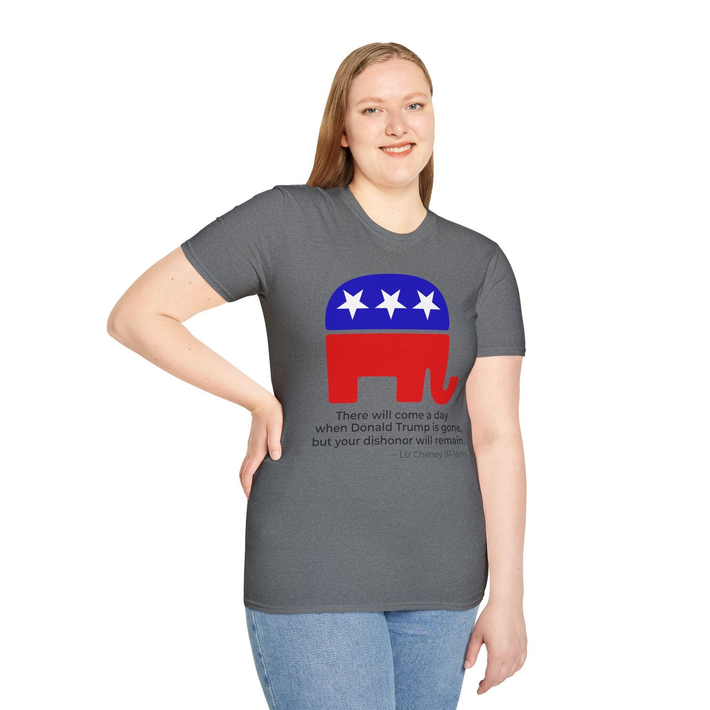 Liz Cheney Dishonor Will Remain Tee – Republican Accountability Quote Shirt – Graphite Heather