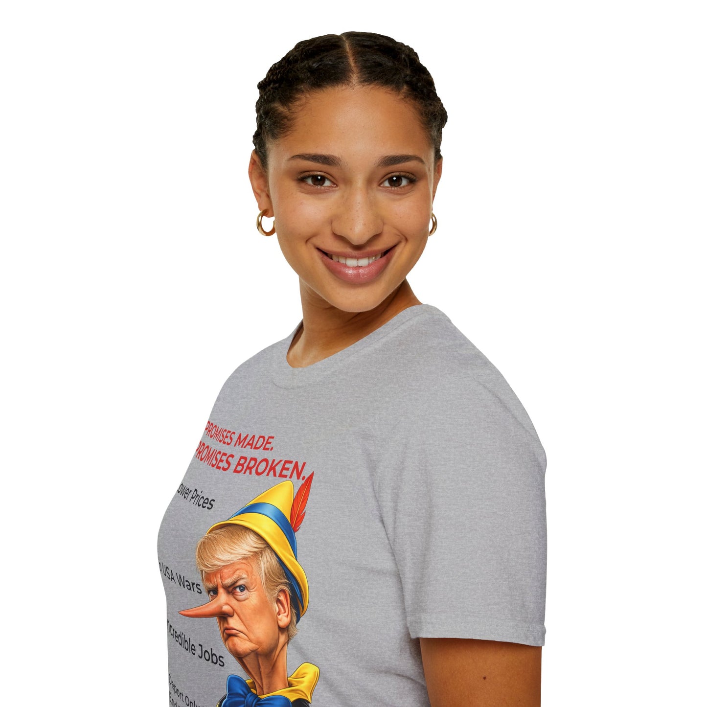 Trump Pinocchio Shirt – Promises Made Promises Broken Political Tee – Sport Grey