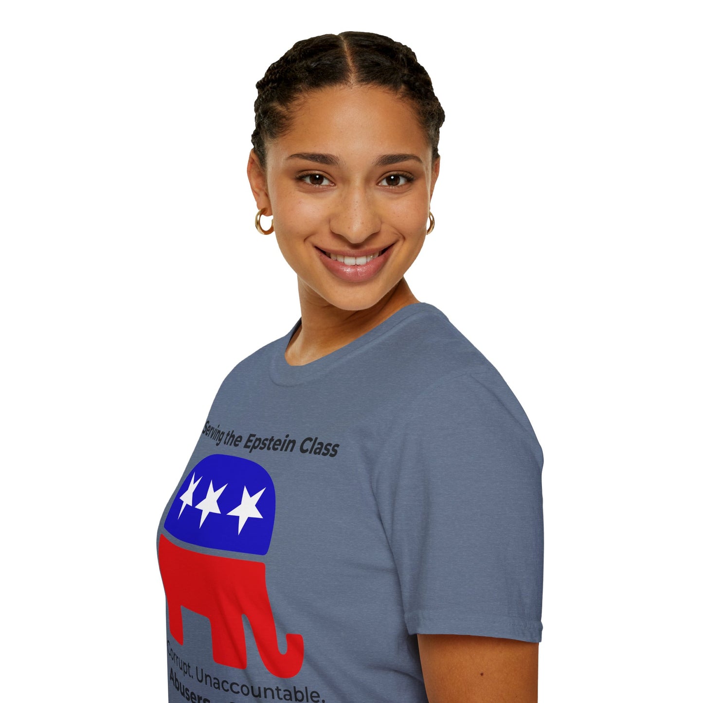 Political Accountability Statement T-Shirt – Serving the Elite Class – Heather Indigo