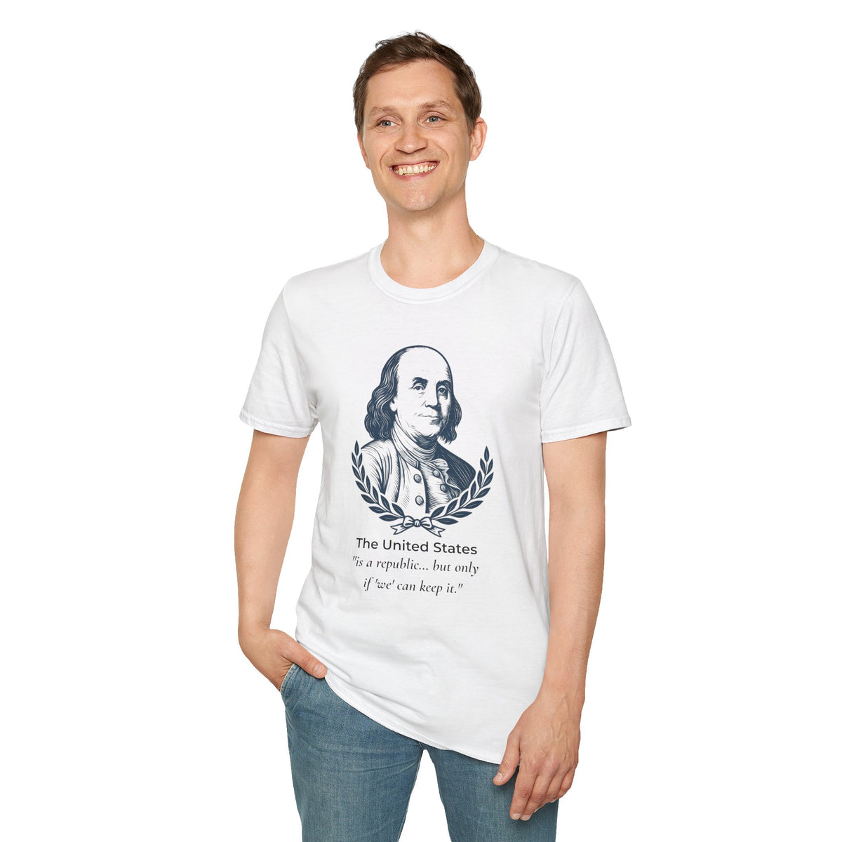 Ben Franklin Quote Shirt – A Republic If You Can Keep It – No Dictators – Two Sided