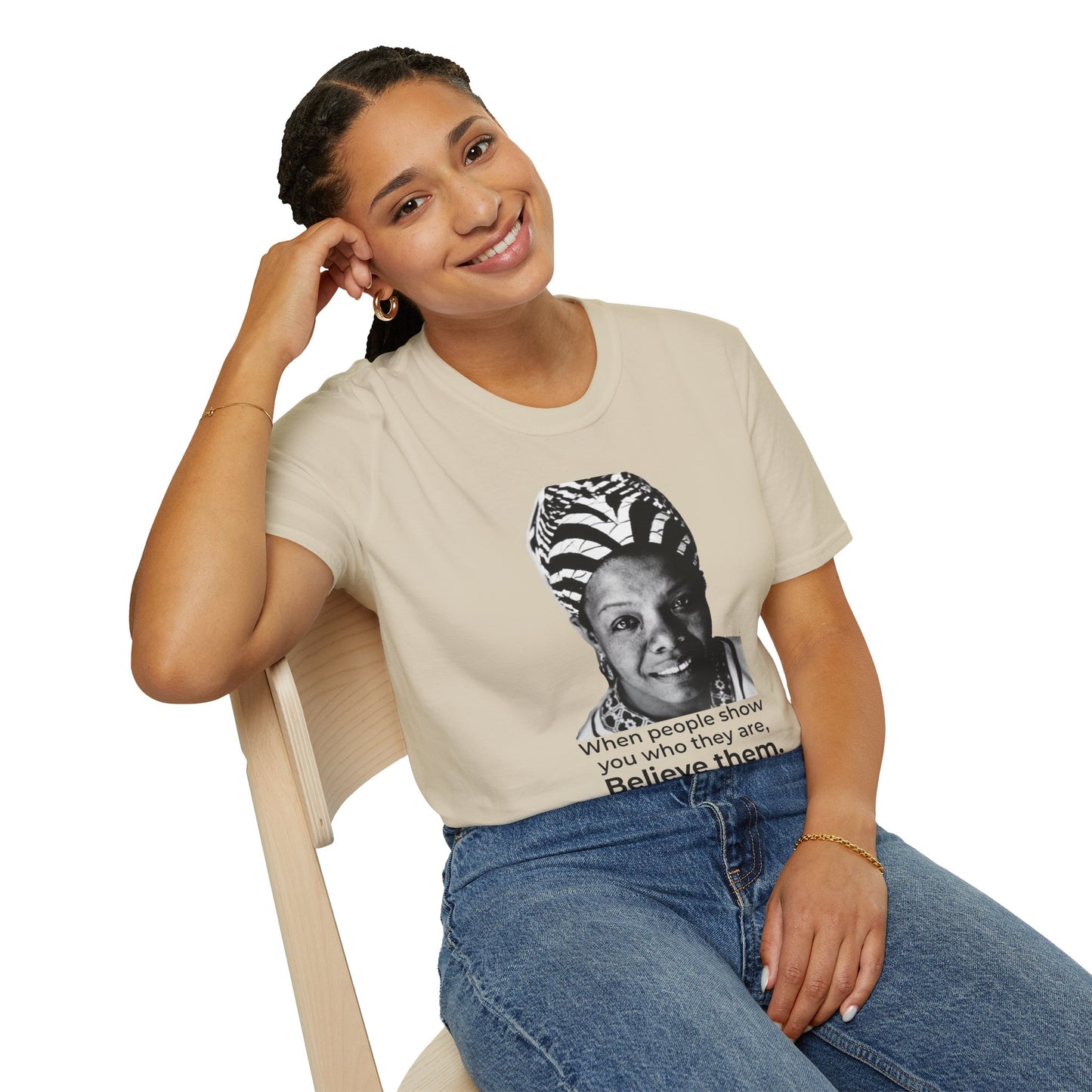 Believe Them – Maya Angelou Quote Portrait Tee (Sand)