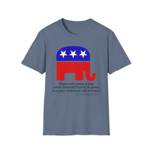 Liz Cheney Dishonor Will Remain Tee – Republican Accountability Quote Shirt – Heather Indigo