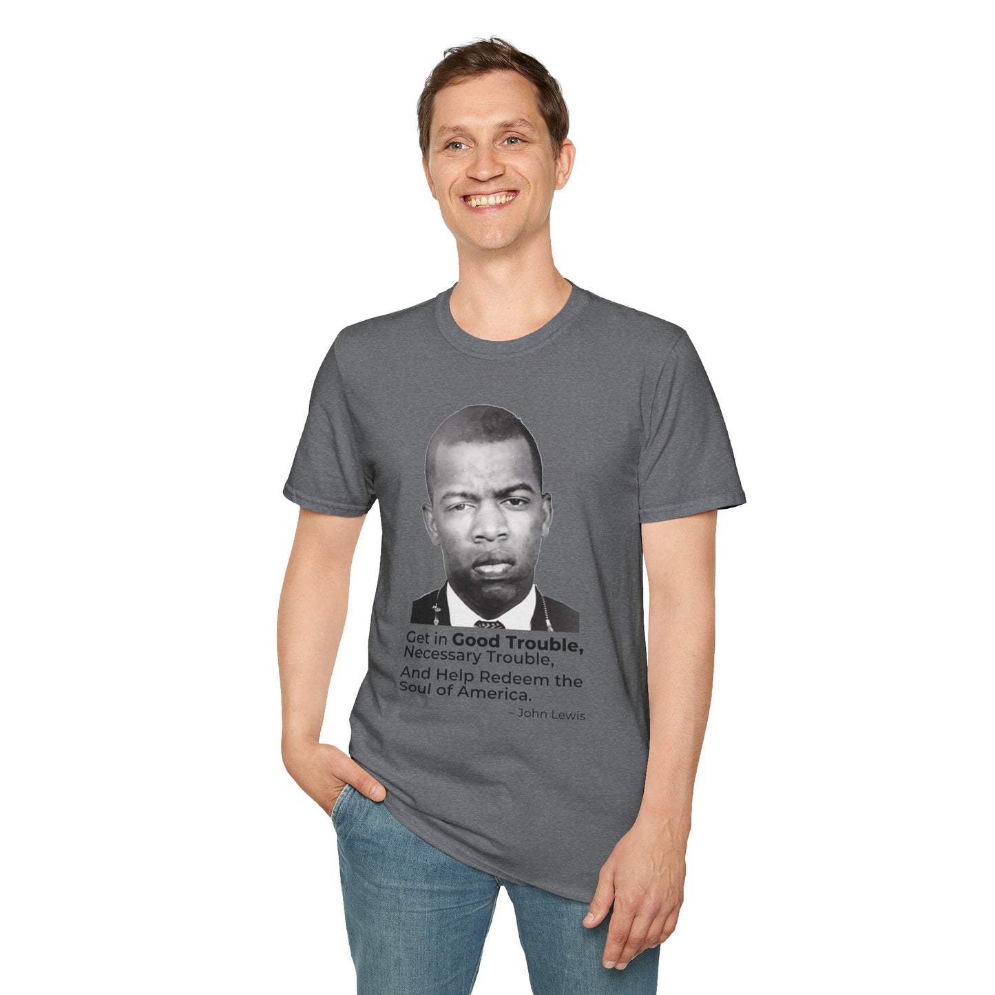 John Lewis Get in Good Trouble Portrait Shirt – Civil Rights Quote Tee – Graphite Heather