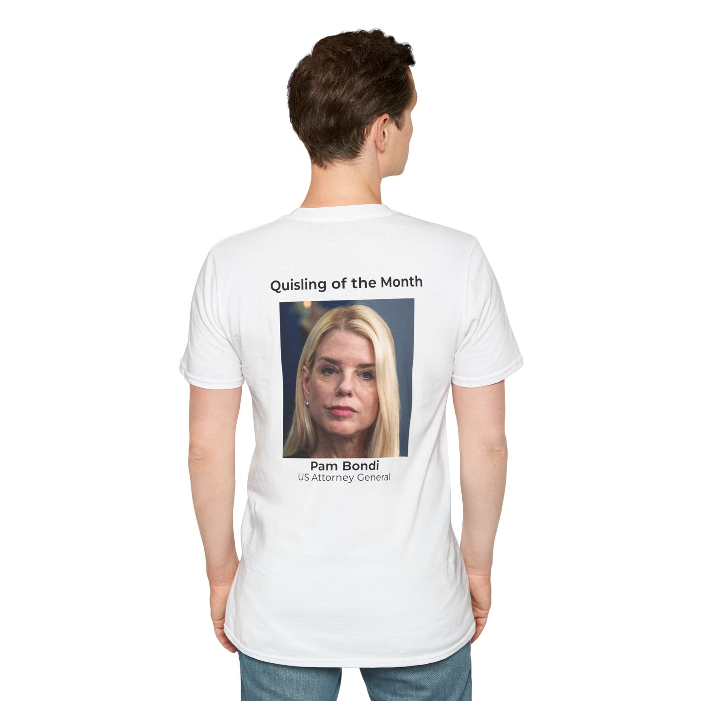 Quisling of the Month (October) T-Shirt – Vidkun Quisling & Pam Bondi Political Satire Tee