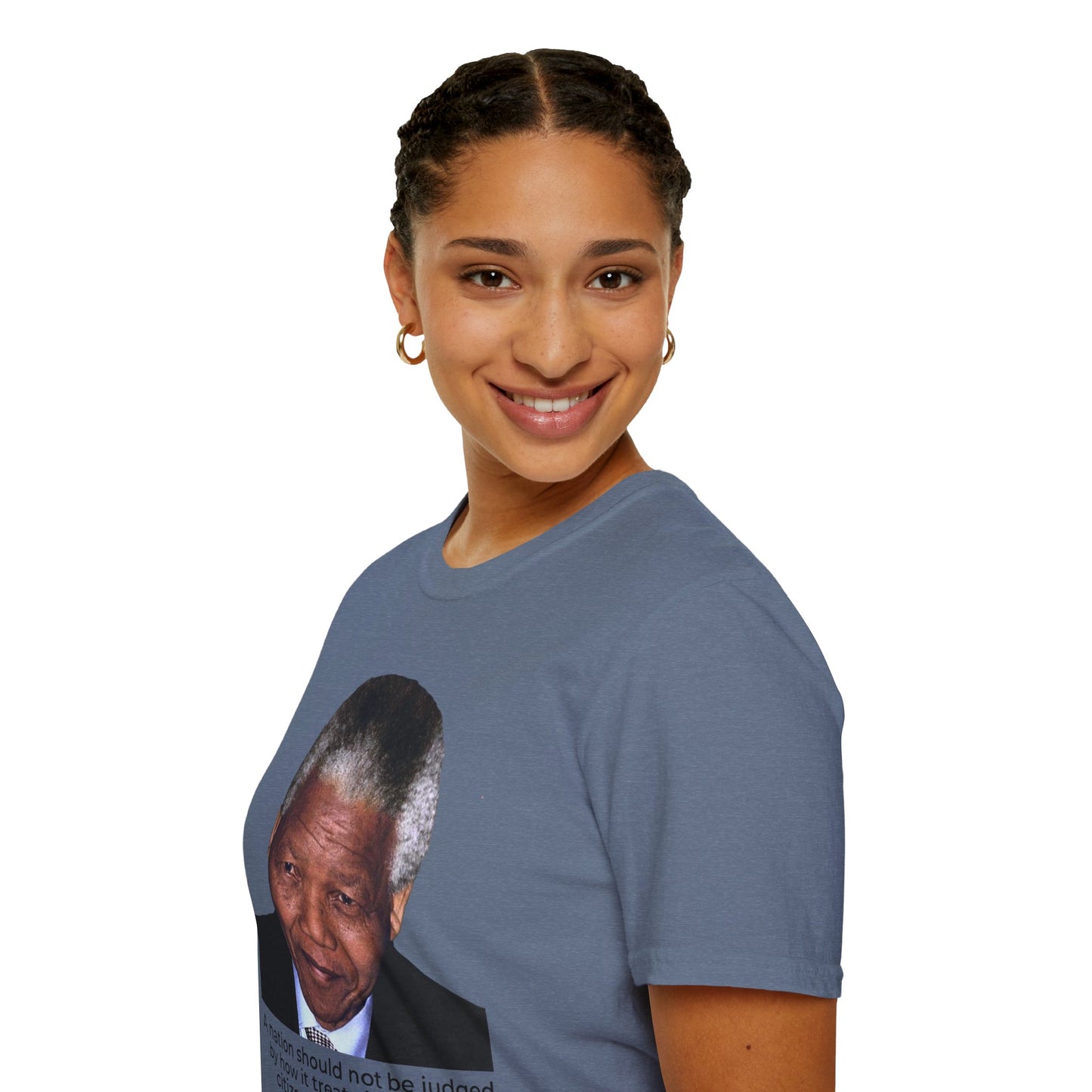 Nelson Mandela Justice Quote T-Shirt – A Nation Is Judged by Its Lowest (Heather Indigo)