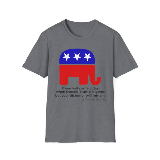 Liz Cheney Dishonor Will Remain Tee – Republican Accountability Quote Shirt – Graphite Heather