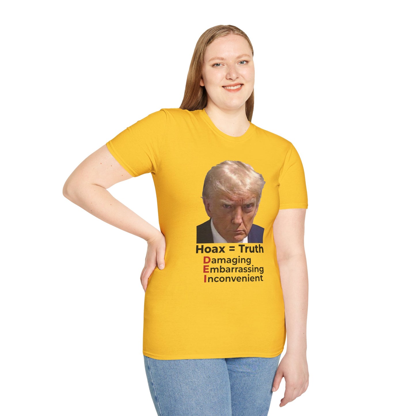 Hoax = Truth – Damaging, Embarrassing, Inconvenient Evidence Tee–Yellow Edition