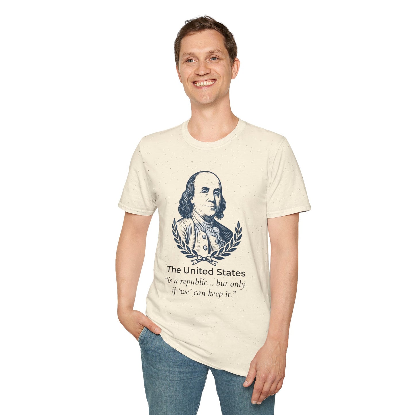 Ben Franklin Shirt – A Republic If You Can Keep It Quote – Natural