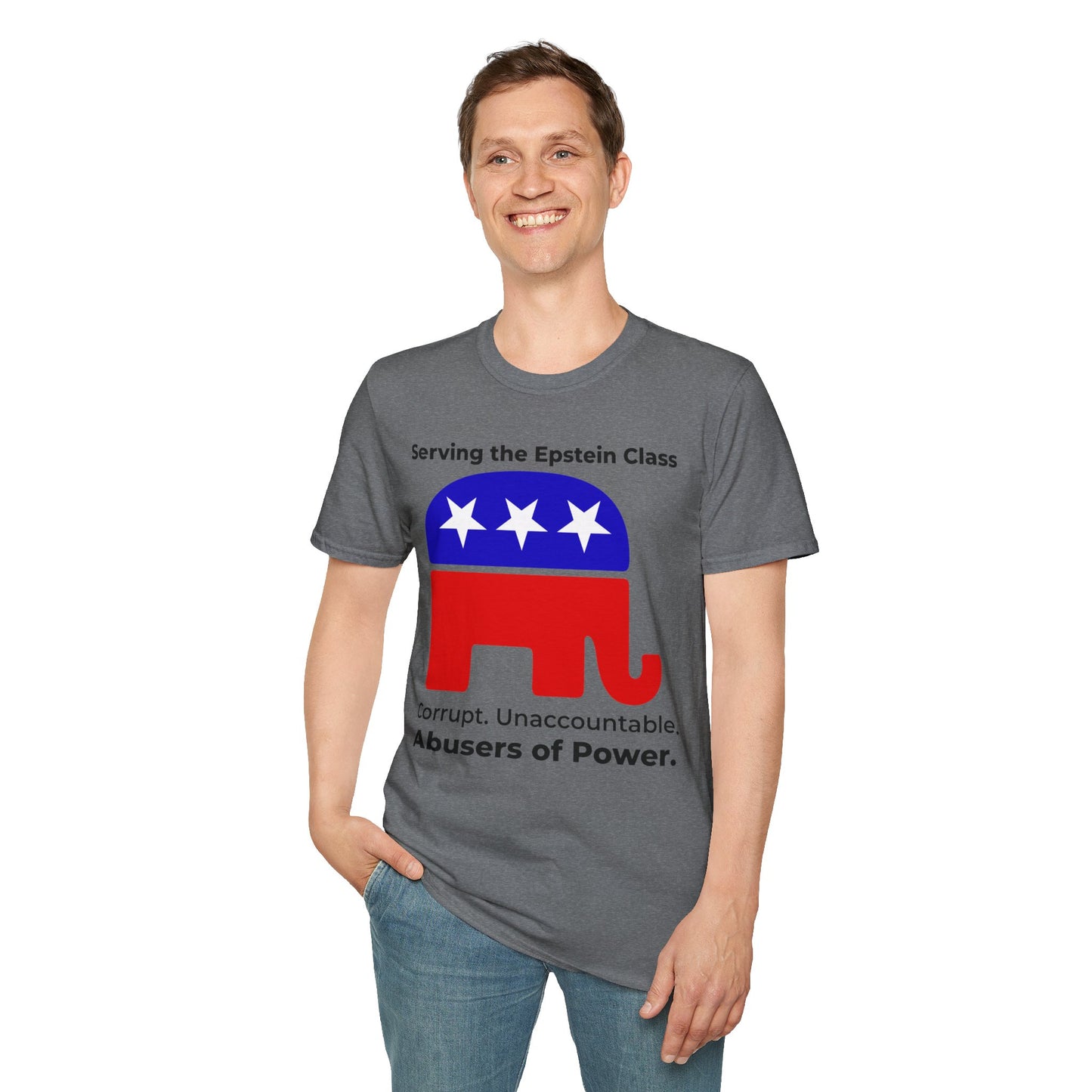 Political Accountability Statement T-Shirt – Serving the Elite Class – Graphite Heather