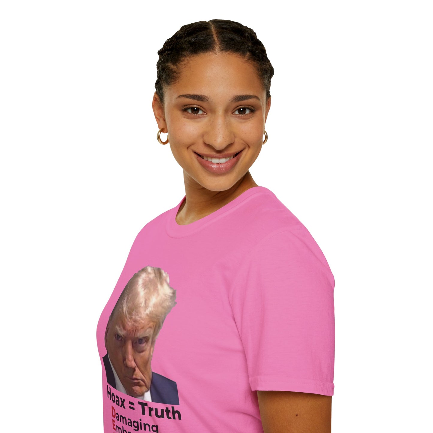 Hoax = Truth – Damaging, Embarrassing, Inconvenient Evidence Tee–Pink Edition