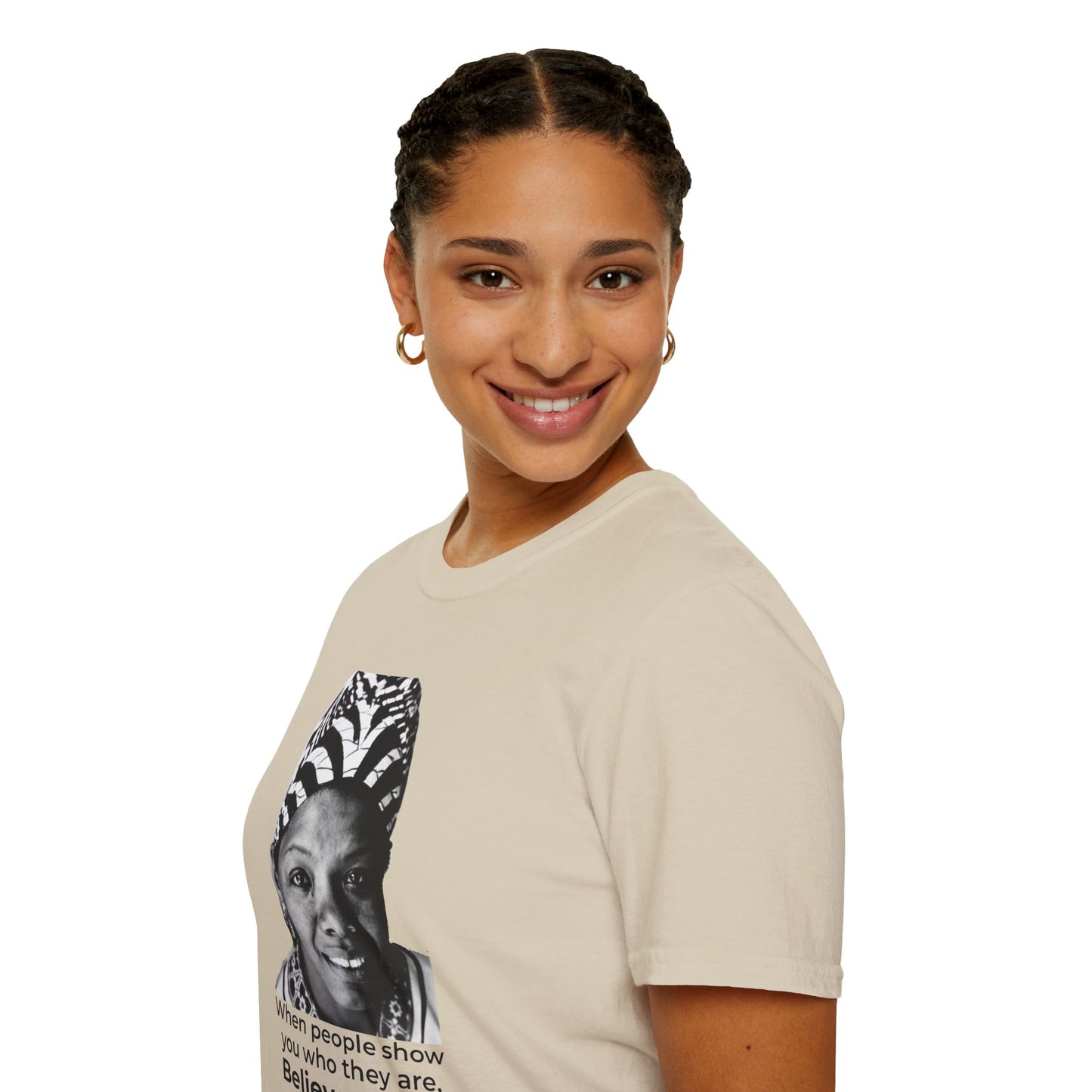 Believe Them – Maya Angelou Quote Portrait Tee (Sand)
