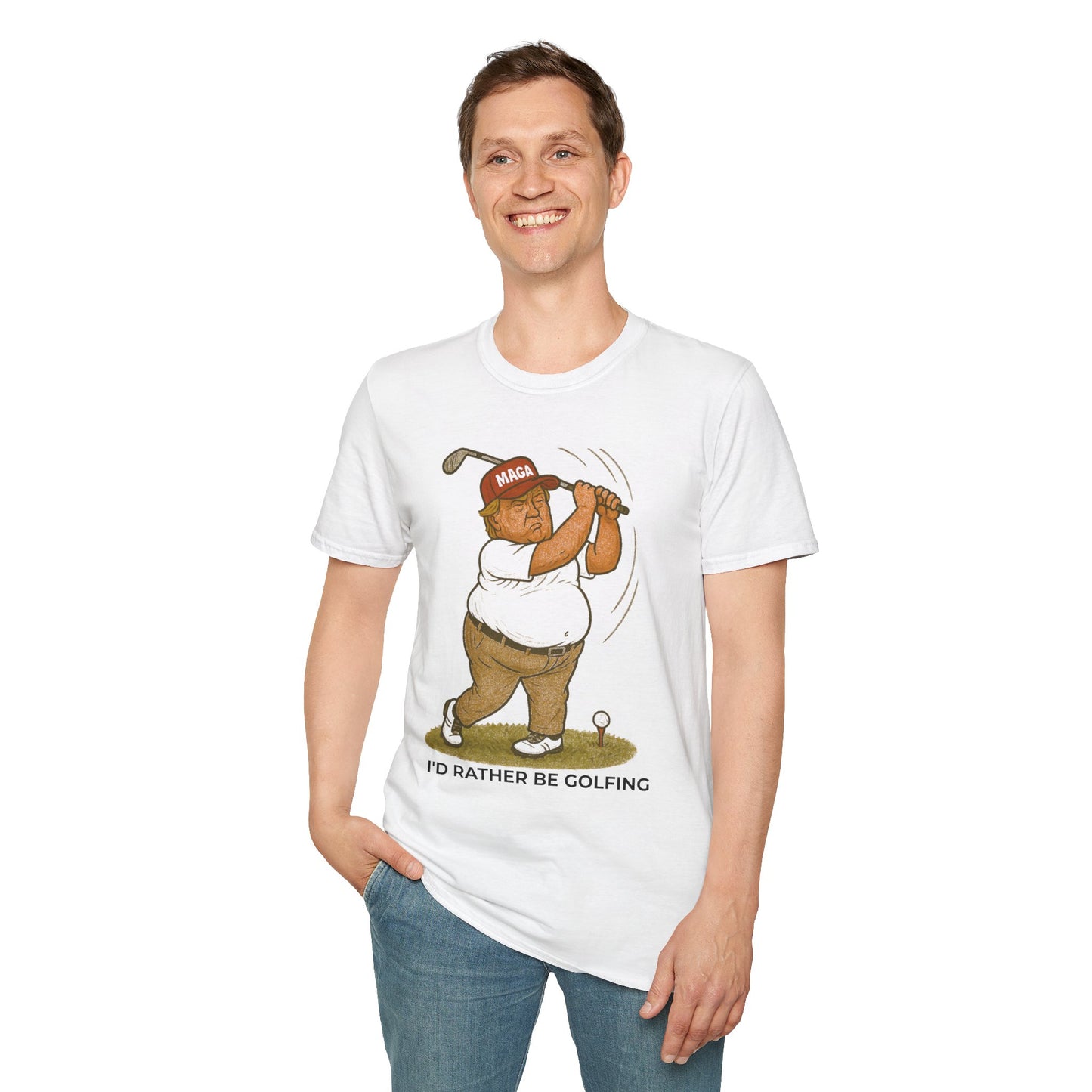 “I'd Rather Be Golfing” Political Satire T-Shirt