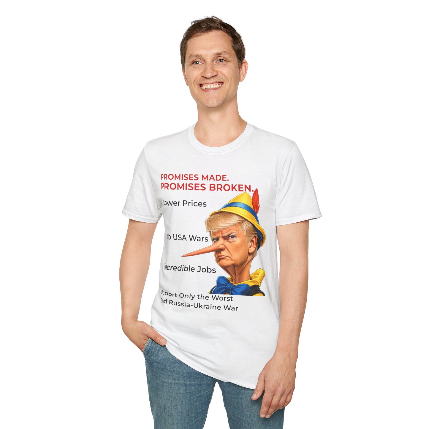 Trump Pinocchio T-Shirt – Promises Made Promises Broken Protest Tee