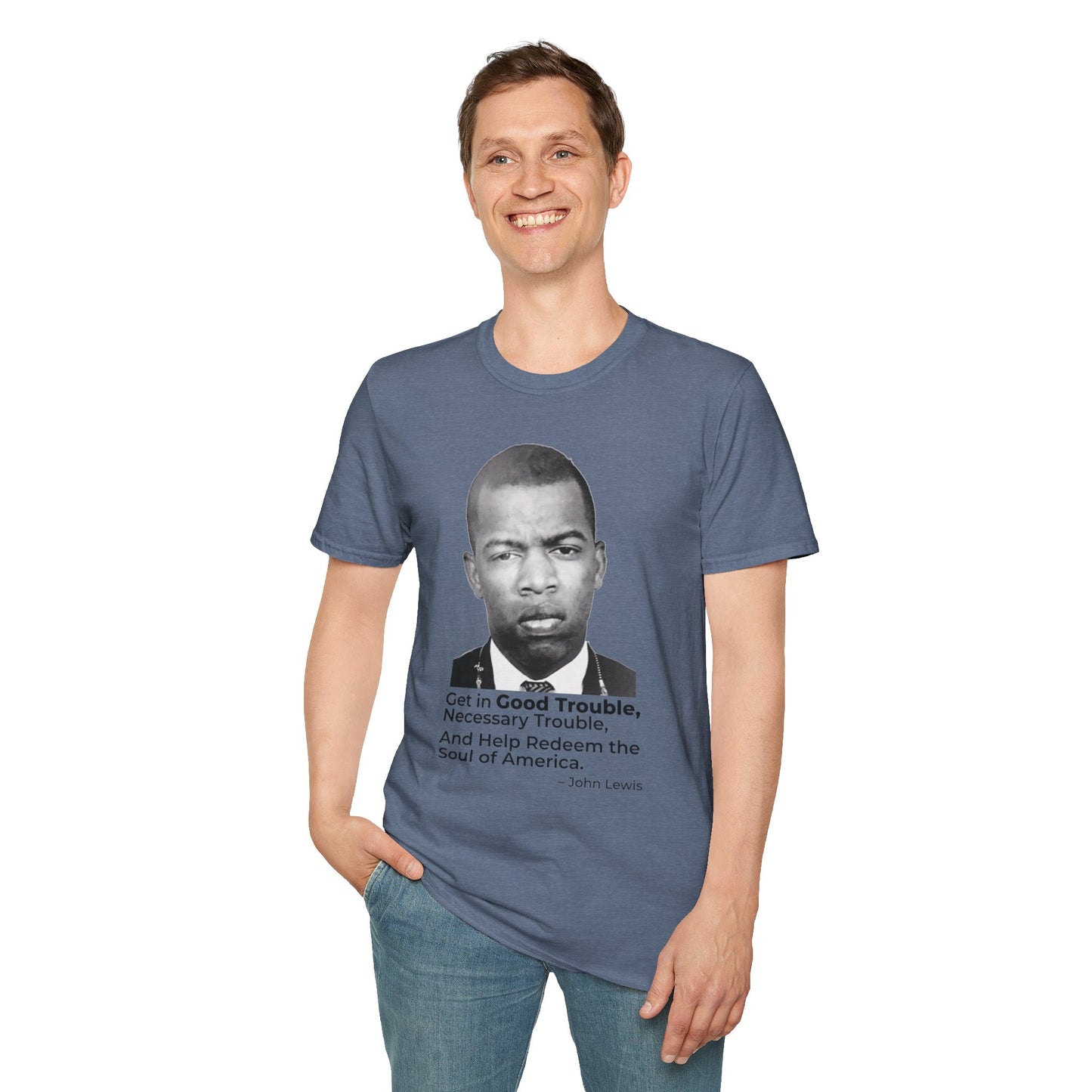 John Lewis Get in Good Trouble Portrait Shirt – Civil Rights Quote Tee – Heather Indigo