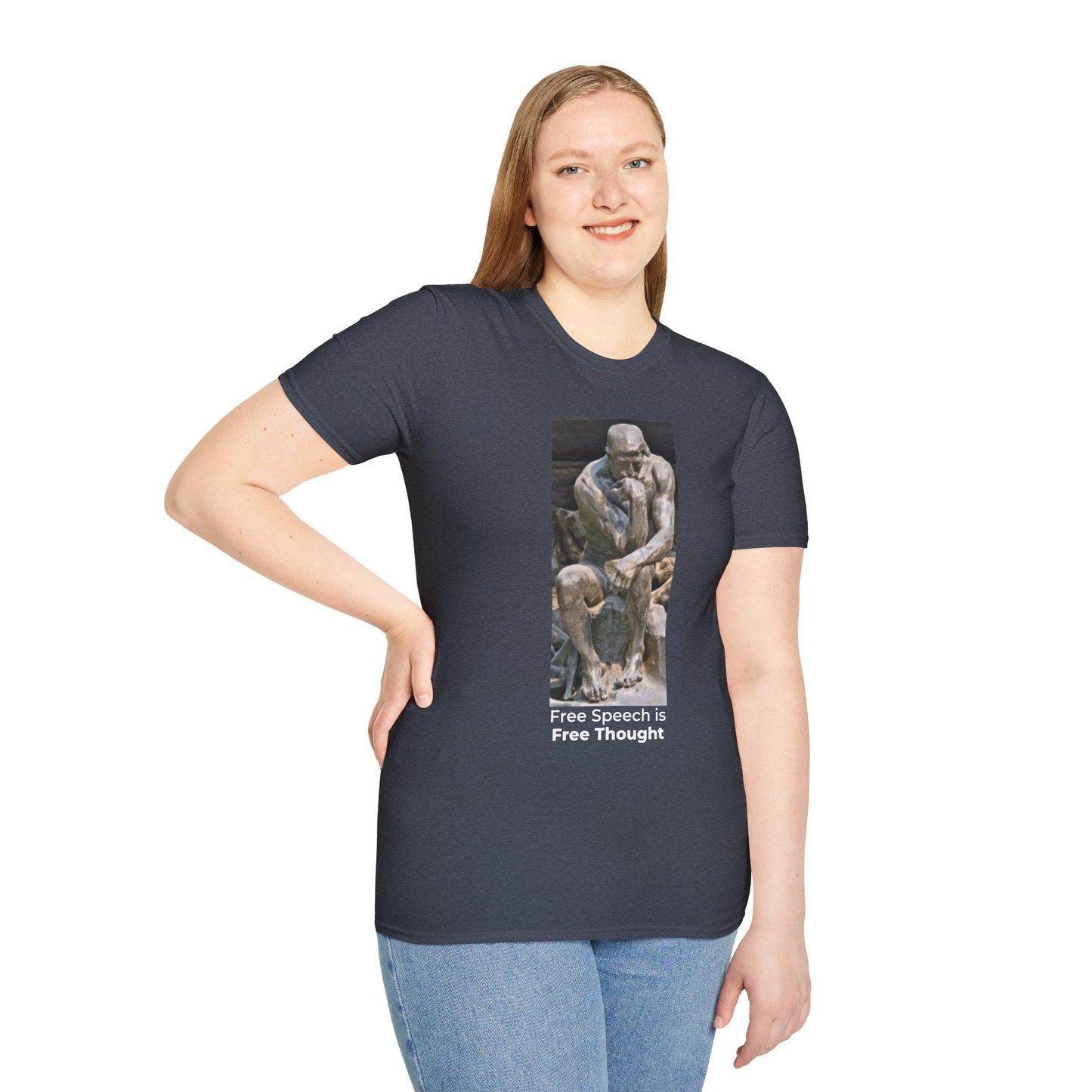 Thinker Statement T-Shirt I – Free Speech Is Free Thought in Heather Navy