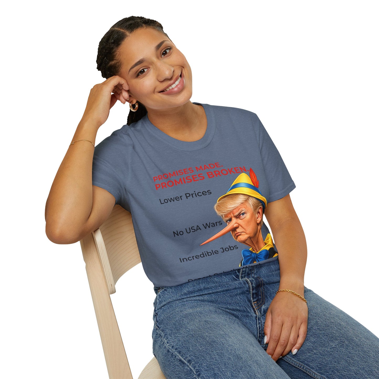 Trump Pinocchio Shirt – Promises Made Promises Broken Political Tee – Heather Indigo