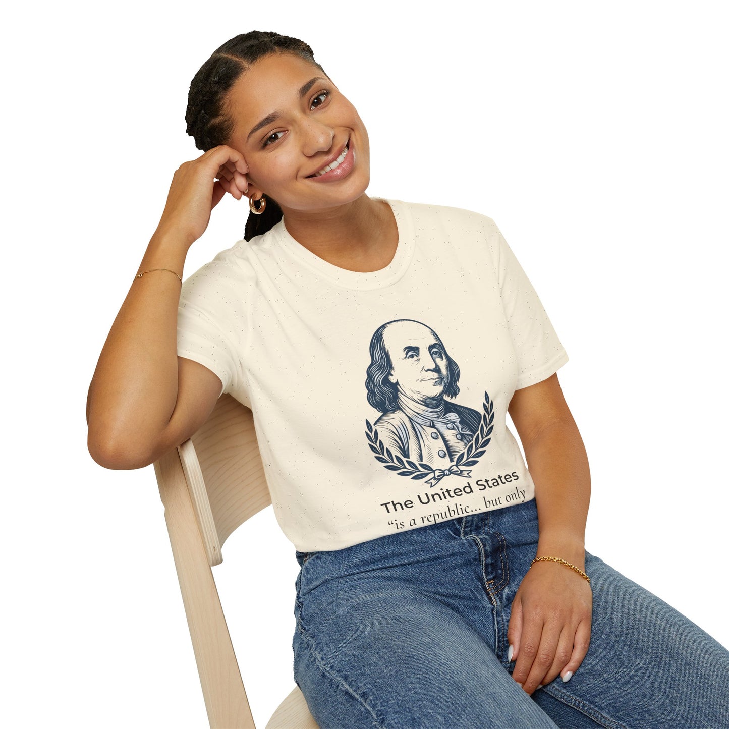 Ben Franklin Shirt – A Republic If You Can Keep It Quote – Natural