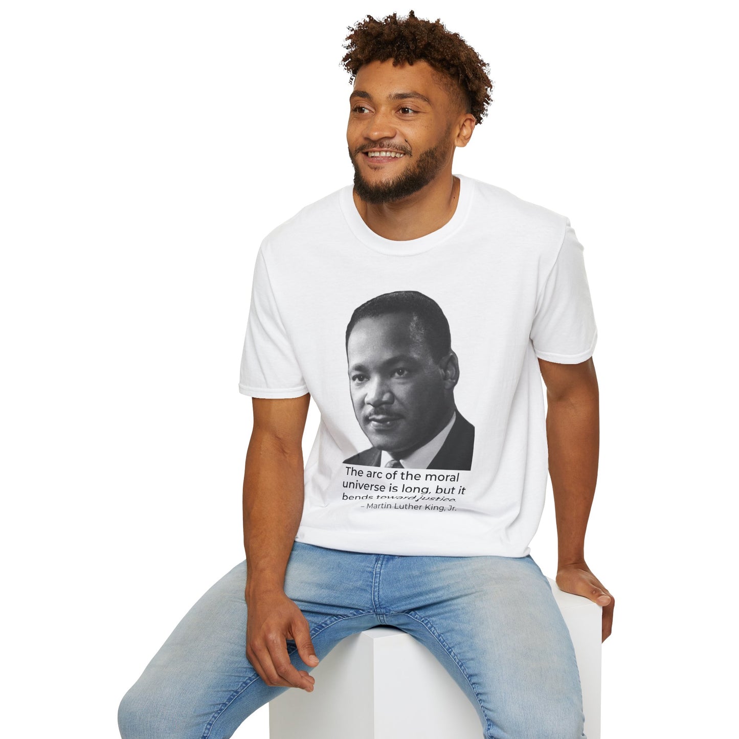 Martin Luther King Jr. Moral Arc Quote Tee – Justice Portrait Shirt