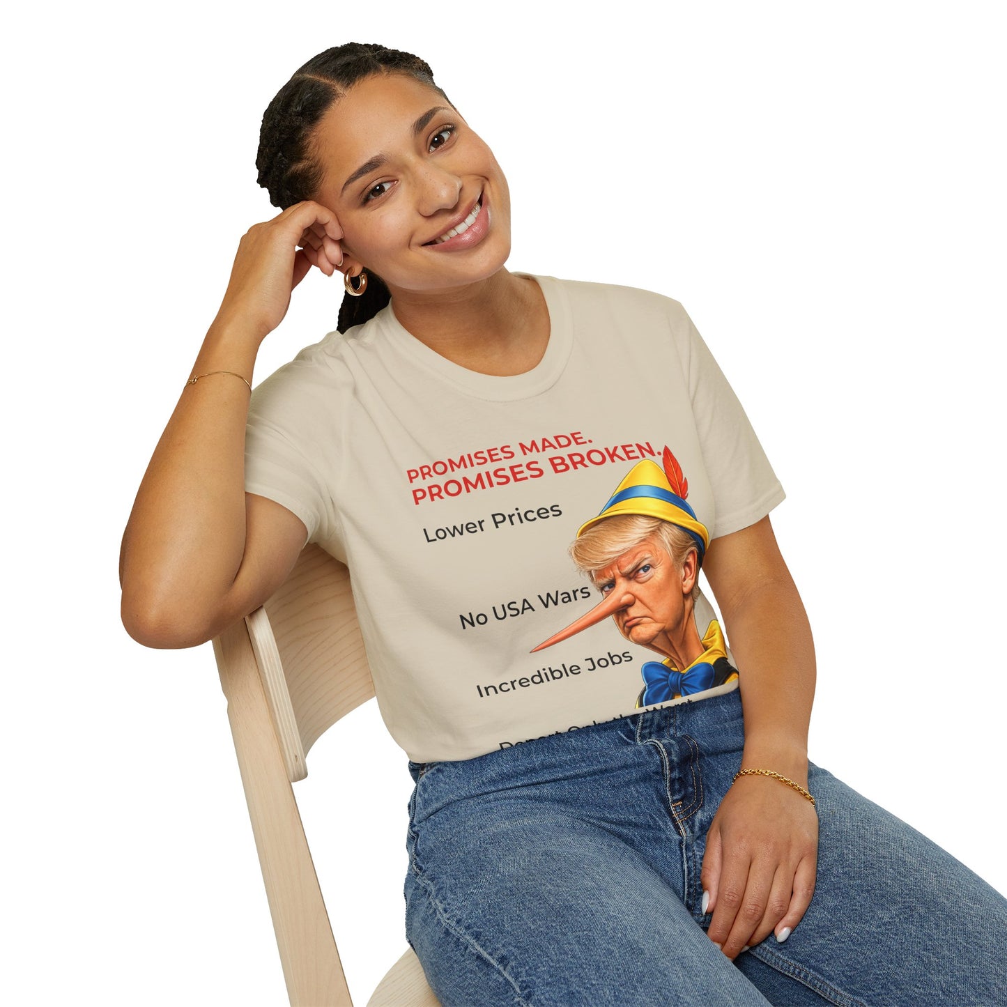 Trump Pinocchio Shirt – Promises Made Promises Broken Political Tee – Sand